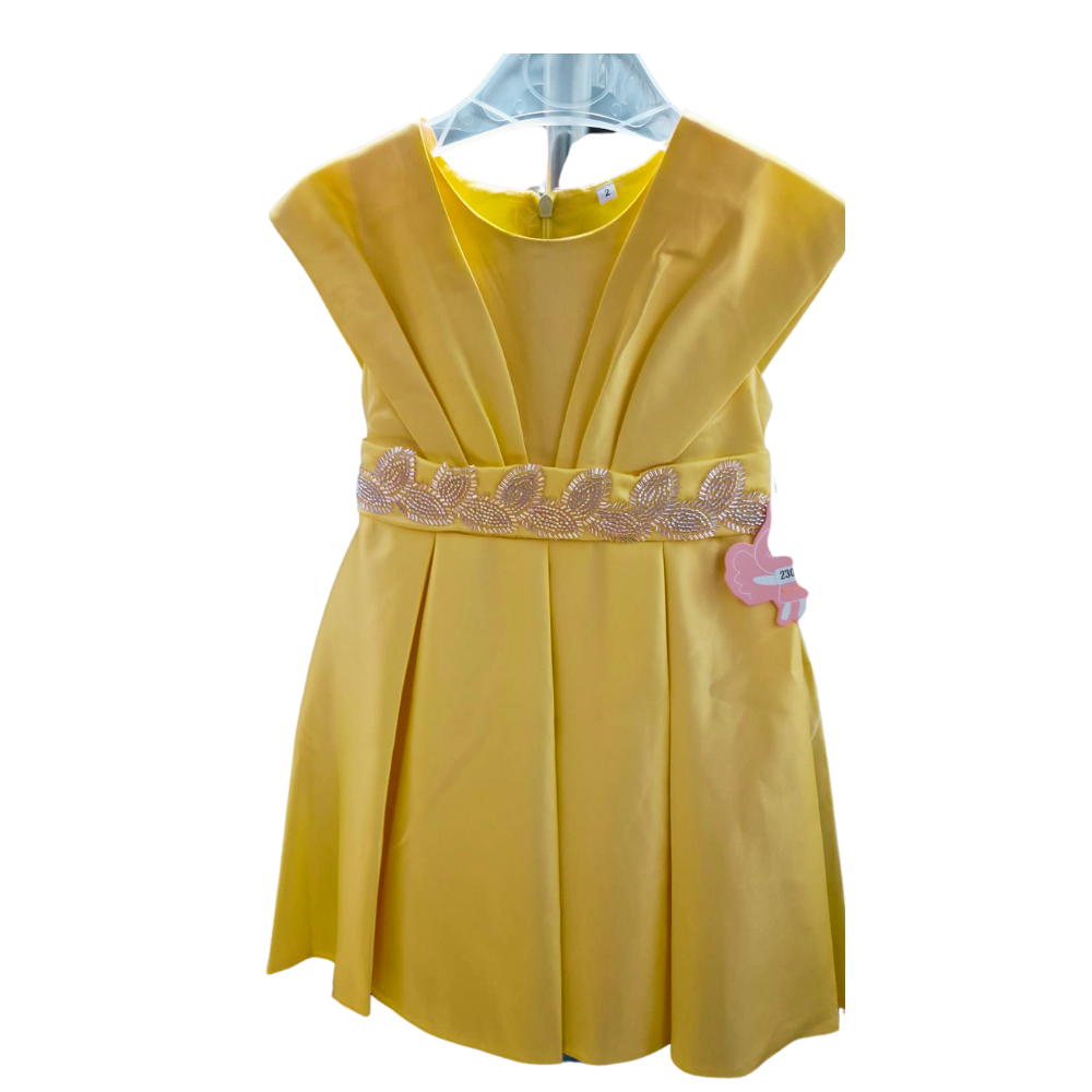 Robe jaune ceinture avec perle