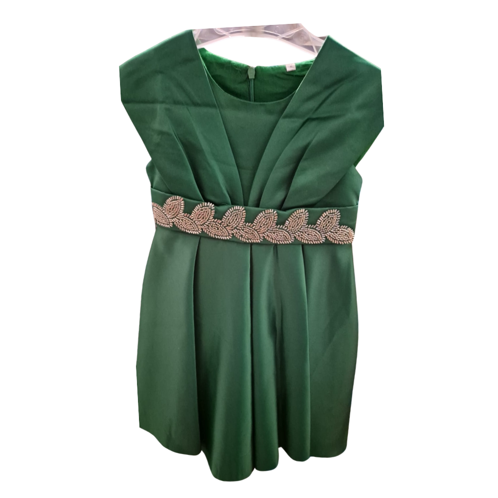 Robe verte ceinture avec perle argent