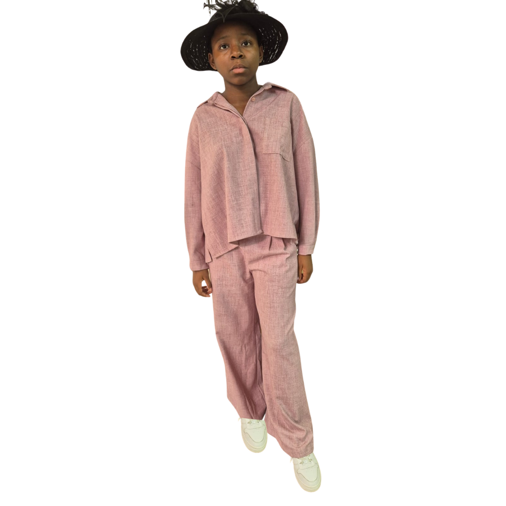 Ensemble chemise pantalon oversize rose