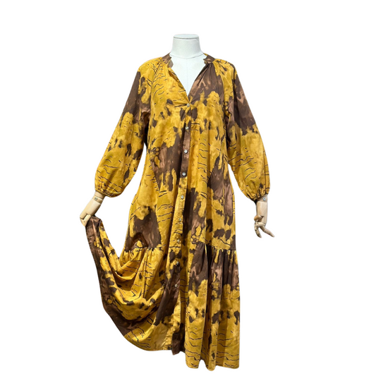 Robe jaune imprimée à longue manche