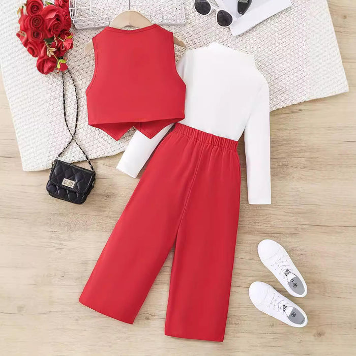 Style occidental quotidien ensembles de vêtements pour enfants belle fille costume de mode pour manches longues + pantalon ample à jambes larges ensemble pour fille pour enfants 10Y