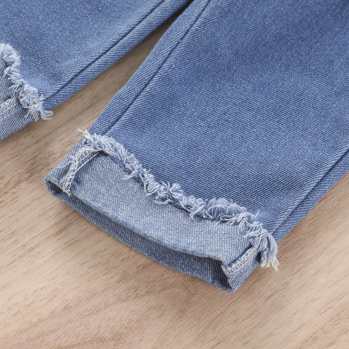 2022 été petites filles mode vêtements ensembles fourrure plume sans manches caraco hauts taille haute Denim pantalon 2 pièces enfants vêtements