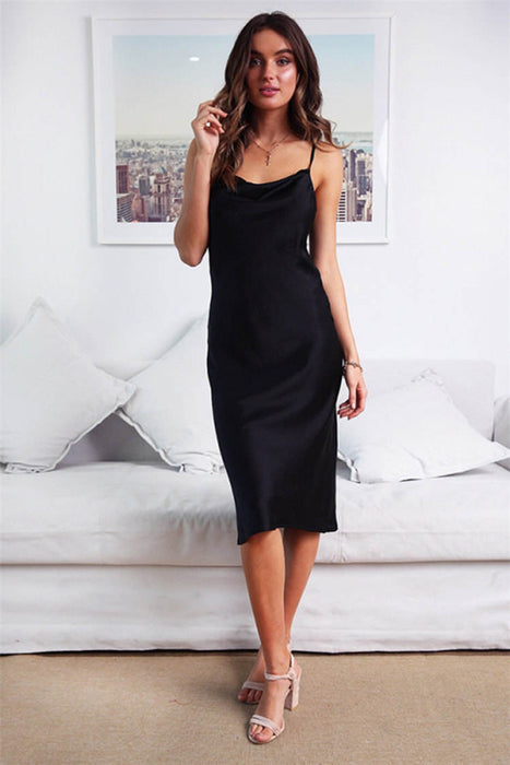 Wholesale Summer Women Mid-Calf Ladies Sexy V Neck Club Dresses Backless Slim Silk Satin Sleeveless Long Midi Bodycon Dress