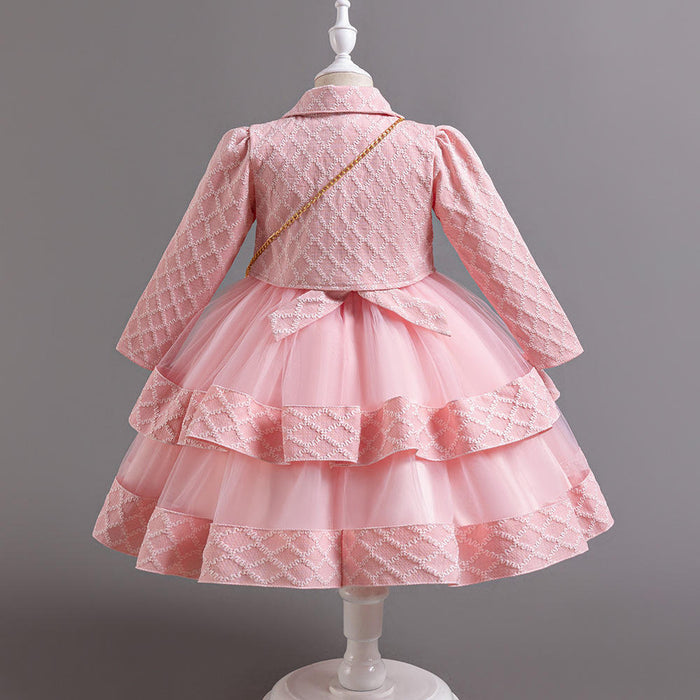 Style occidental manches longues robe de demoiselle d'honneur pour enfants pour fille 2-10 ans boule rose robes de bal pour enfants pour 3 pièces robe de soirée