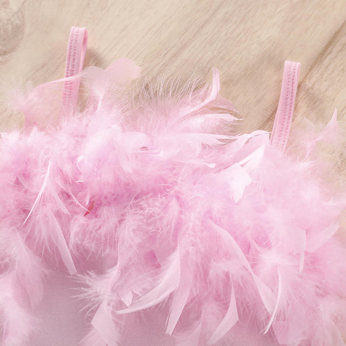 2022 été petites filles mode vêtements ensembles fourrure plume sans manches caraco hauts taille haute Denim pantalon 2 pièces enfants vêtements
