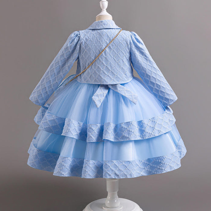 Style occidental manches longues robe de demoiselle d'honneur pour enfants pour fille 2-10 ans boule rose robes de bal pour enfants pour 3 pièces robe de soirée