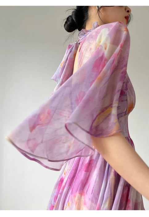 Tingfly-Robe à volants en mousseline de soie pour femme, dos ouvert, taille haute, chic, décontractée, nouvelle mode, été