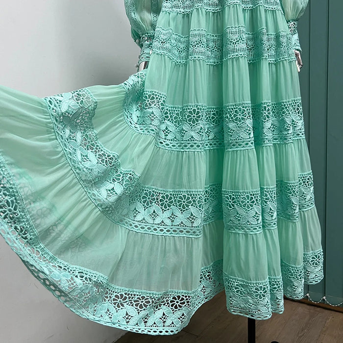 Tingfly-Robe de Soirée Longue en Dentelle pour Femme, Tenue Vintage Élégante, Style Rétro, Patchwork, Haute Qualité, Nouvelle Collection Été