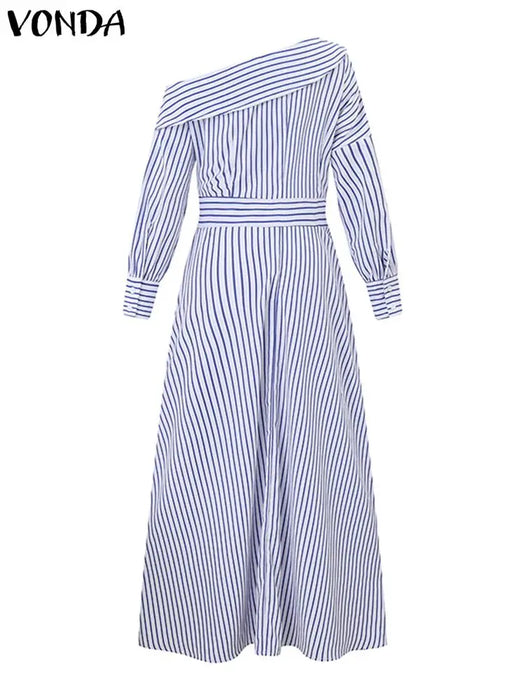 VONDA-Robe maxi rayée élégante pour femme, robe d'été bohème, robe d'été décontractée, robe de soirée à manches longues, robe éducative, grande taille 5XL, 2024