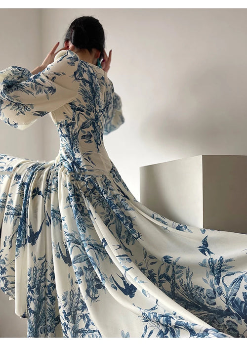 Tingfly-Robe de Soirée en Mousseline de Soie pour Femme, Tenue Vintage Élégante, Manches Lanternes, Taille Haute, Chic, Décontractée