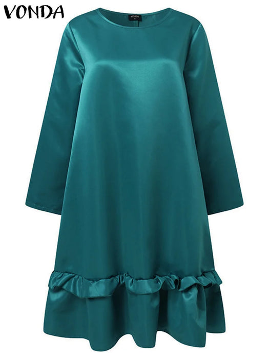 VONDA-Robe Mi-Longue Élégante à Manches sulfpour Femme, Tenue de Soirée Vintage Décontractée, Couleur Unie, à Volants, Éducative, Grande Taille 5XL, 2024