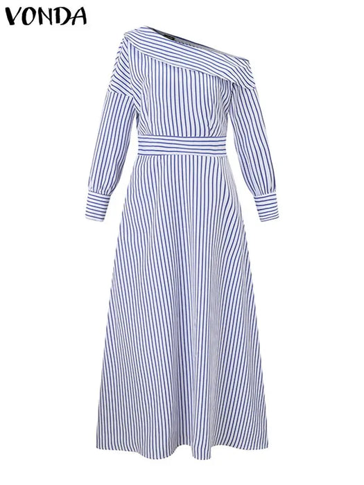 VONDA-Robe maxi rayée élégante pour femme, robe d'été bohème, robe d'été décontractée, robe de soirée à manches longues, robe éducative, grande taille 5XL, 2024