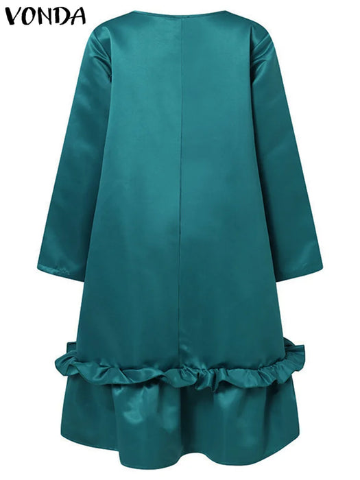 VONDA-Robe Mi-Longue Élégante à Manches sulfpour Femme, Tenue de Soirée Vintage Décontractée, Couleur Unie, à Volants, Éducative, Grande Taille 5XL, 2024