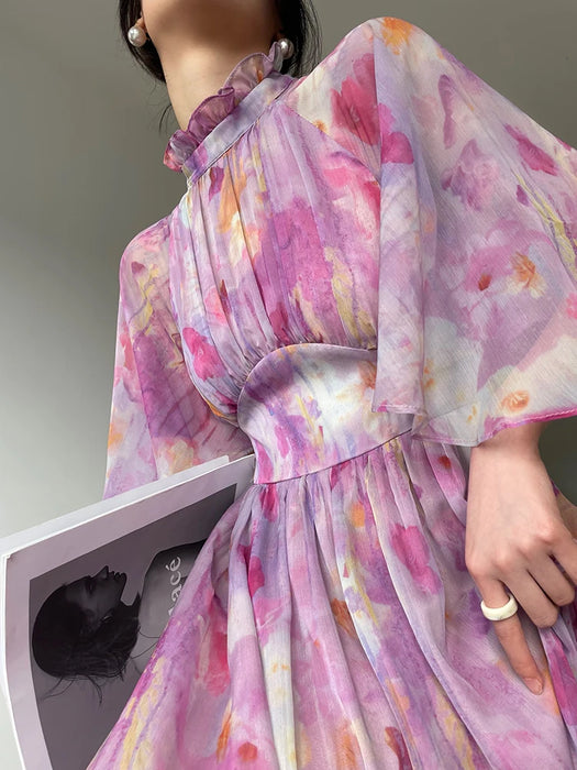 Tingfly-Robe à volants en mousseline de soie pour femme, dos ouvert, taille haute, chic, décontractée, nouvelle mode, été