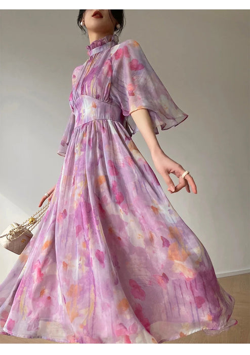 Tingfly-Robe à volants en mousseline de soie pour femme, dos ouvert, taille haute, chic, décontractée, nouvelle mode, été