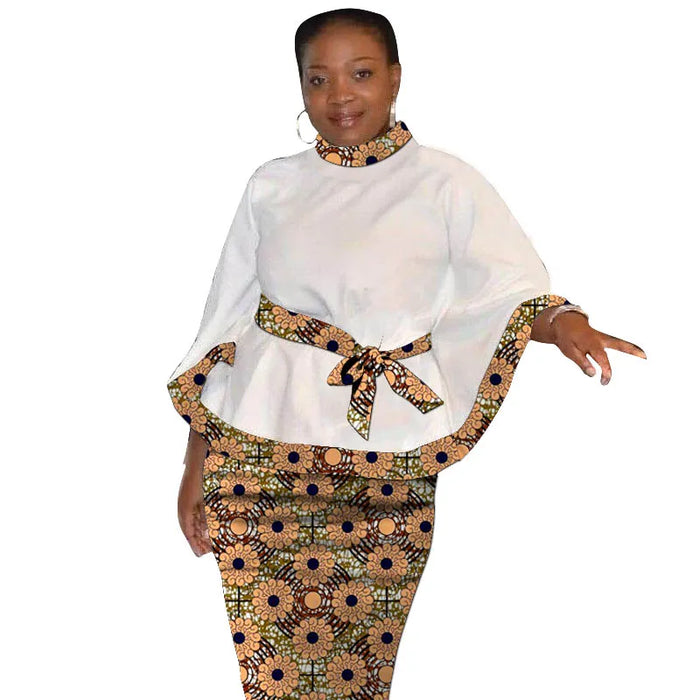 Tenues d'impression africaine pour femmes, chemisiers blancs sur mesure avec patch de ceinture, jupes d'avertissement, vêtements traditionnels africains, design original