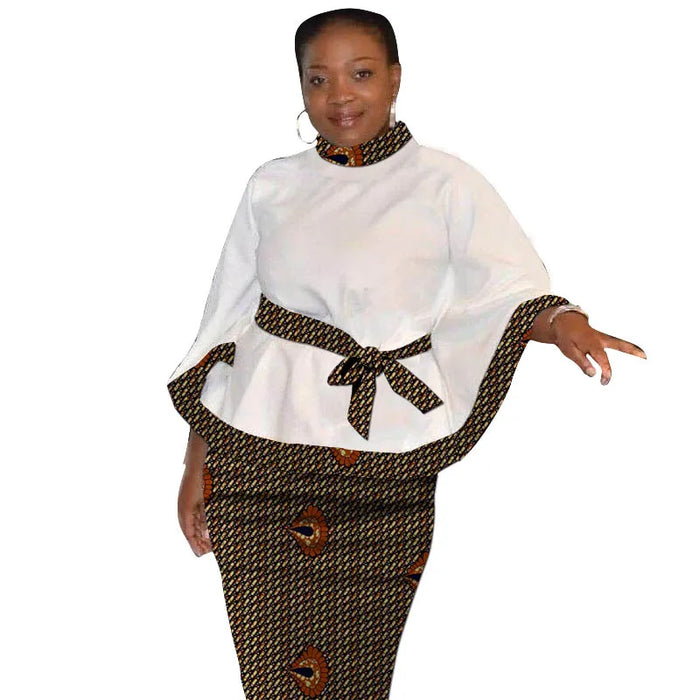 Tenues d'impression africaine pour femmes, chemisiers blancs sur mesure avec patch de ceinture, jupes d'avertissement, vêtements traditionnels africains, design original