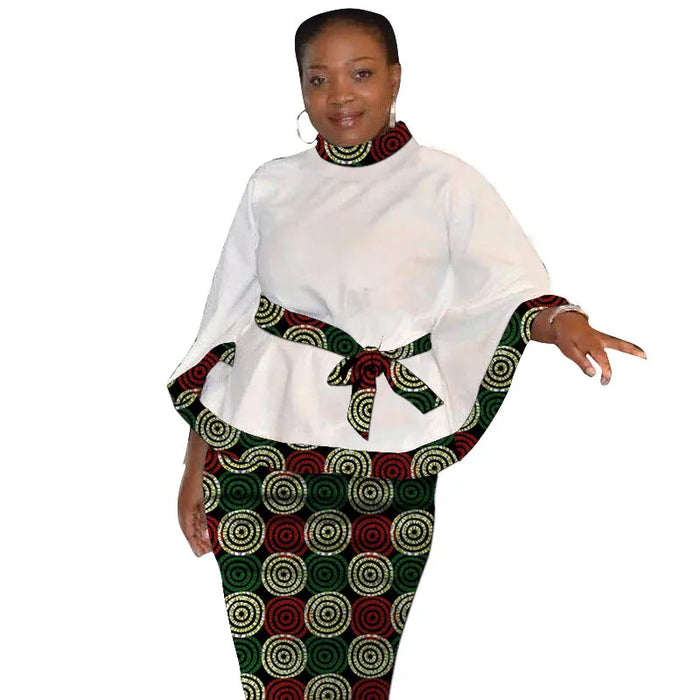 Tenues d'impression africaine pour femmes, chemisiers blancs sur mesure avec patch de ceinture, jupes d'avertissement, vêtements traditionnels africains, design original