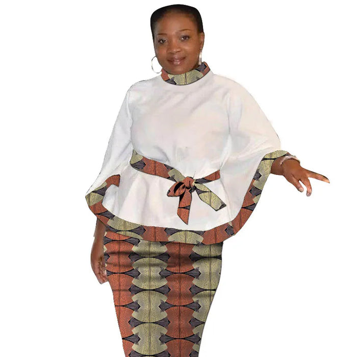 Tenues d'impression africaine pour femmes, chemisiers blancs sur mesure avec patch de ceinture, jupes d'avertissement, vêtements traditionnels africains, design original