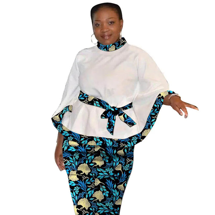 Tenues d'impression africaine pour femmes, chemisiers blancs sur mesure avec patch de ceinture, jupes d'avertissement, vêtements traditionnels africains, design original