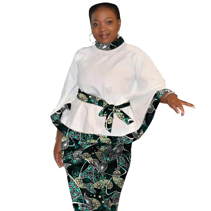 Tenues d'impression africaine pour femmes, chemisiers blancs sur mesure avec patch de ceinture, jupes d'avertissement, vêtements traditionnels africains, design original