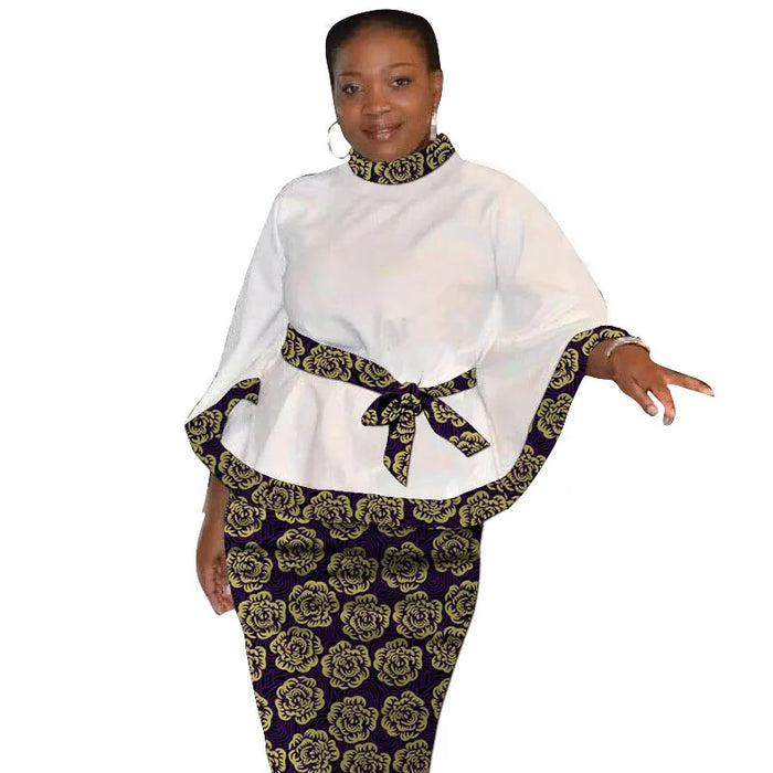 Tenues d'impression africaine pour femmes, chemisiers blancs sur mesure avec patch de ceinture, jupes d'avertissement, vêtements traditionnels africains, design original