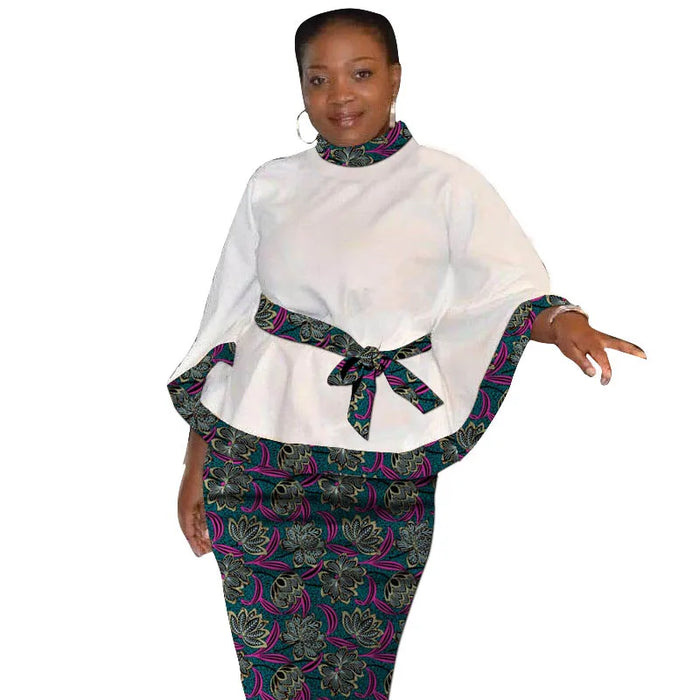 Tenues d'impression africaine pour femmes, chemisiers blancs sur mesure avec patch de ceinture, jupes d'avertissement, vêtements traditionnels africains, design original