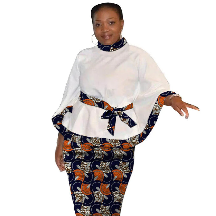 Tenues d'impression africaine pour femmes, chemisiers blancs sur mesure avec patch de ceinture, jupes d'avertissement, vêtements traditionnels africains, design original