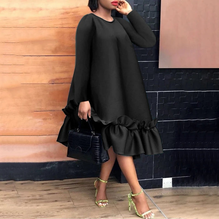 VONDA-Robe Mi-Longue Élégante à Manches sulfpour Femme, Tenue de Soirée Vintage Décontractée, Couleur Unie, à Volants, Éducative, Grande Taille 5XL, 2024