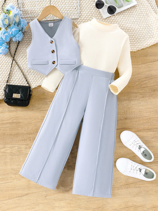 Style occidental quotidien ensembles de vêtements pour enfants belle fille costume de mode pour manches longues + pantalon ample à jambes larges ensemble pour fille pour enfants 10Y