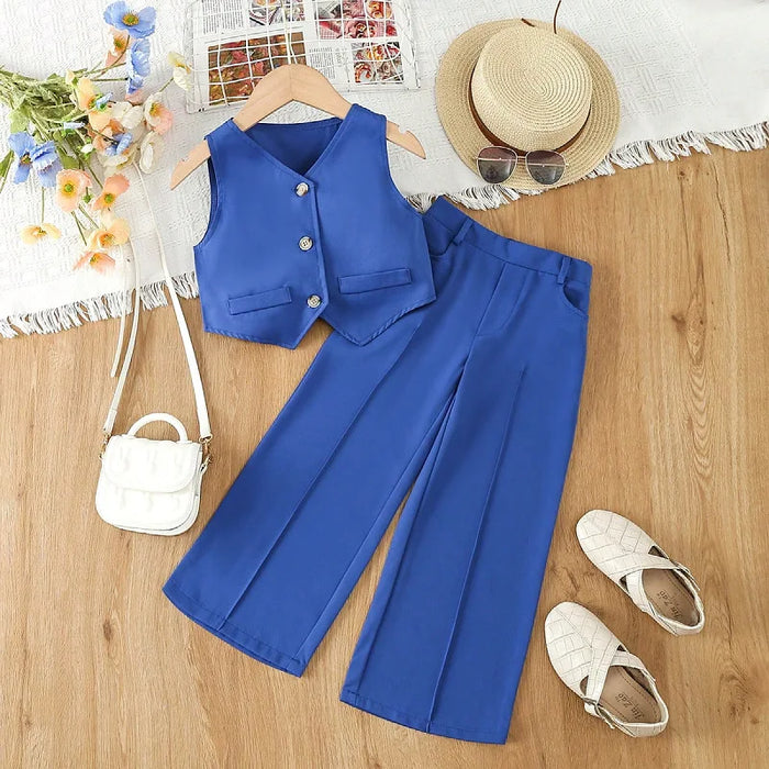 Style occidental quotidien ensembles de vêtements pour enfants belle fille costume de mode pour manches longues + pantalon ample à jambes larges ensemble pour fille pour enfants 10Y