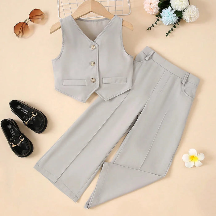 Style occidental quotidien ensembles de vêtements pour enfants belle fille costume de mode pour manches longues + pantalon ample à jambes larges ensemble pour fille pour enfants 10Y