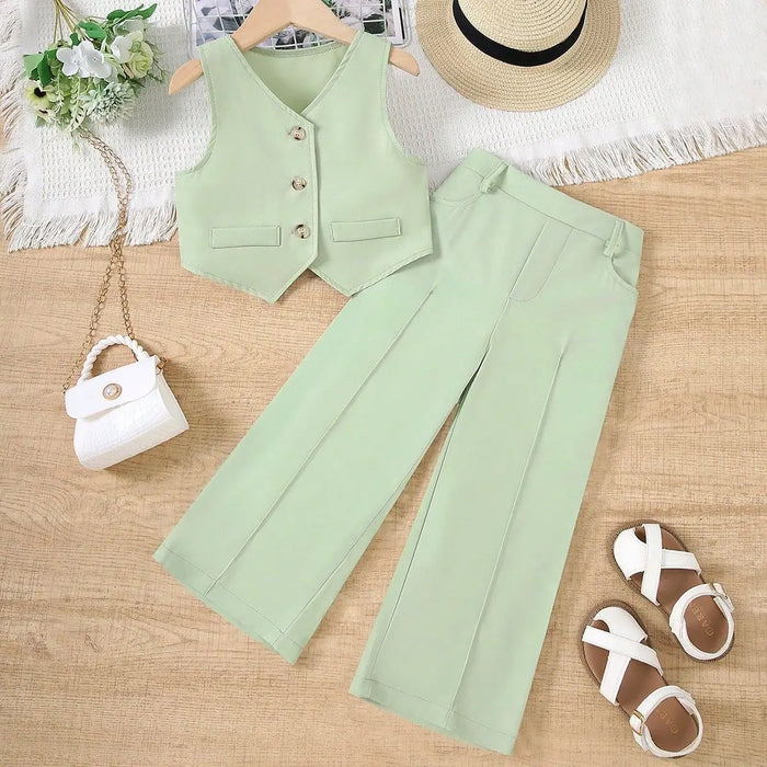 Style occidental quotidien ensembles de vêtements pour enfants belle fille costume de mode pour manches longues + pantalon ample à jambes larges ensemble pour fille pour enfants 10Y