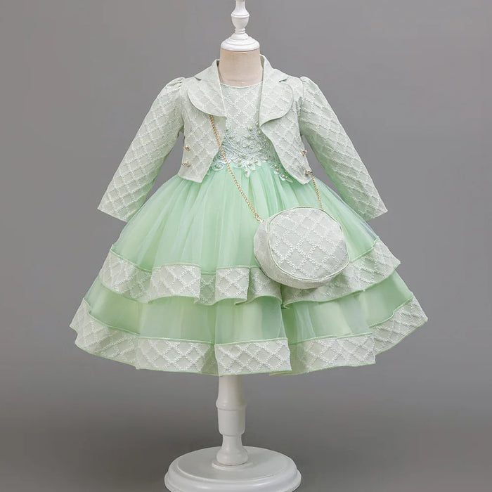 Style occidental manches longues robe de demoiselle d'honneur pour enfants pour fille 2-10 ans boule rose robes de bal pour enfants pour 3 pièces robe de soirée