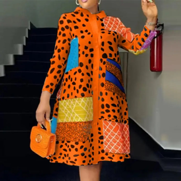 VONDA-Robe bohème à revers pour femme, manches longues, chemise imprimée léopard, boutons à la mode, longueur au genou, robe éducative, collection 2024