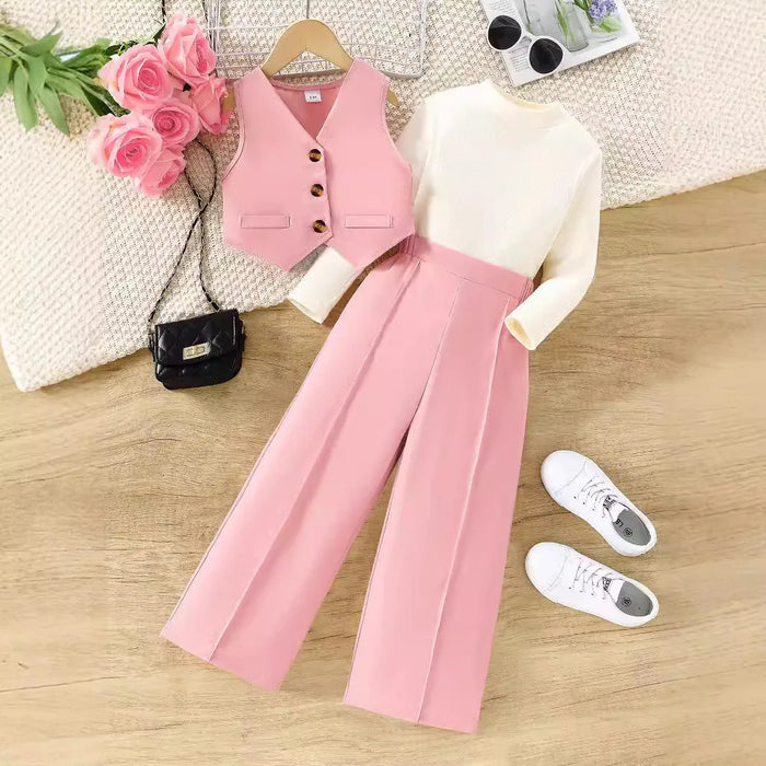 Style occidental quotidien ensembles de vêtements pour enfants belle fille costume de mode pour manches longues + pantalon ample à jambes larges ensemble pour fille pour enfants 10Y
