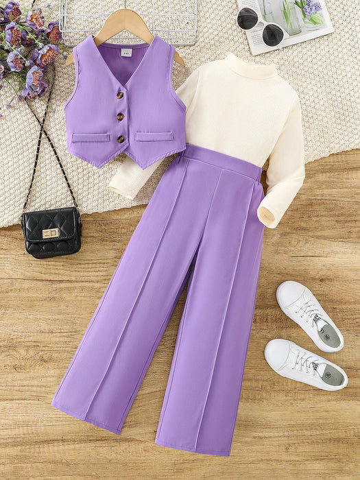 Style occidental quotidien ensembles de vêtements pour enfants belle fille costume de mode pour manches longues + pantalon ample à jambes larges ensemble pour fille pour enfants 10Y