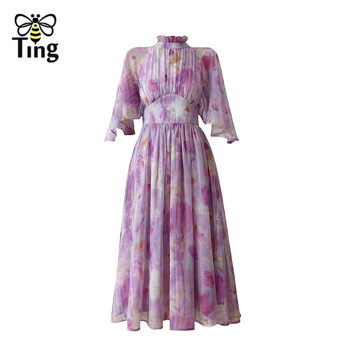 Tingfly-Robe à volants en mousseline de soie pour femme, dos ouvert, taille haute, chic, décontractée, nouvelle mode, été
