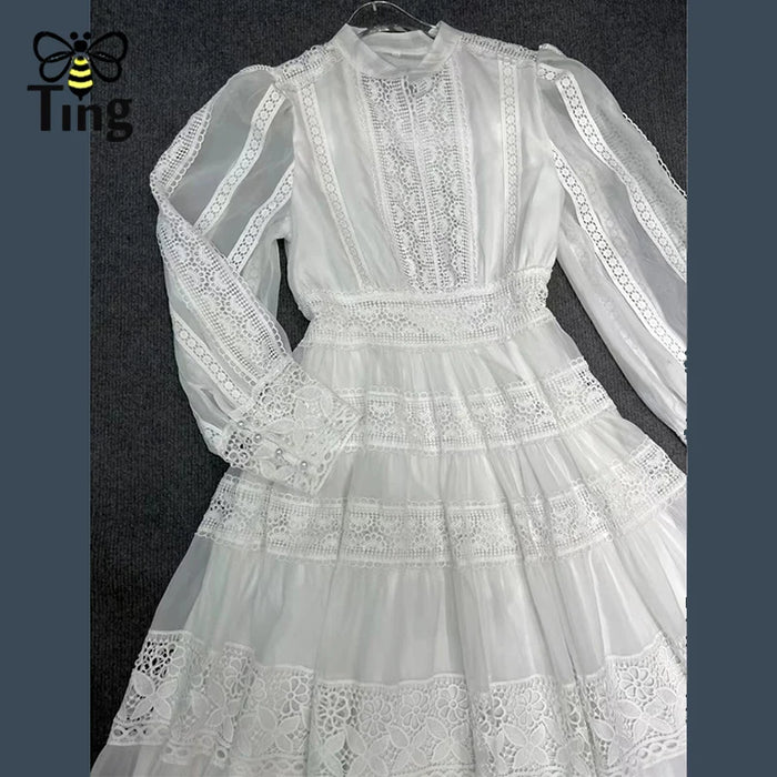 Tingfly-Robe de Soirée Longue en Dentelle pour Femme, Tenue Vintage Élégante, Style Rétro, Patchwork, Haute Qualité, Nouvelle Collection Été