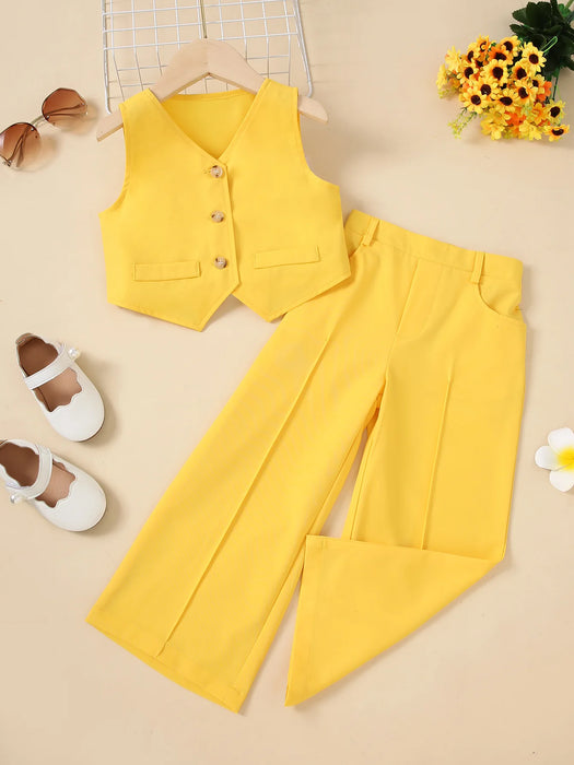 Style occidental quotidien ensembles de vêtements pour enfants belle fille costume de mode pour manches longues + pantalon ample à jambes larges ensemble pour fille pour enfants 10Y