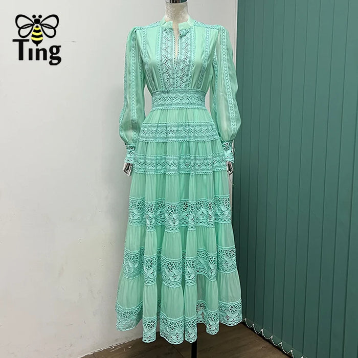 Tingfly-Robe de Soirée Longue en Dentelle pour Femme, Tenue Vintage Élégante, Style Rétro, Patchwork, Haute Qualité, Nouvelle Collection Été